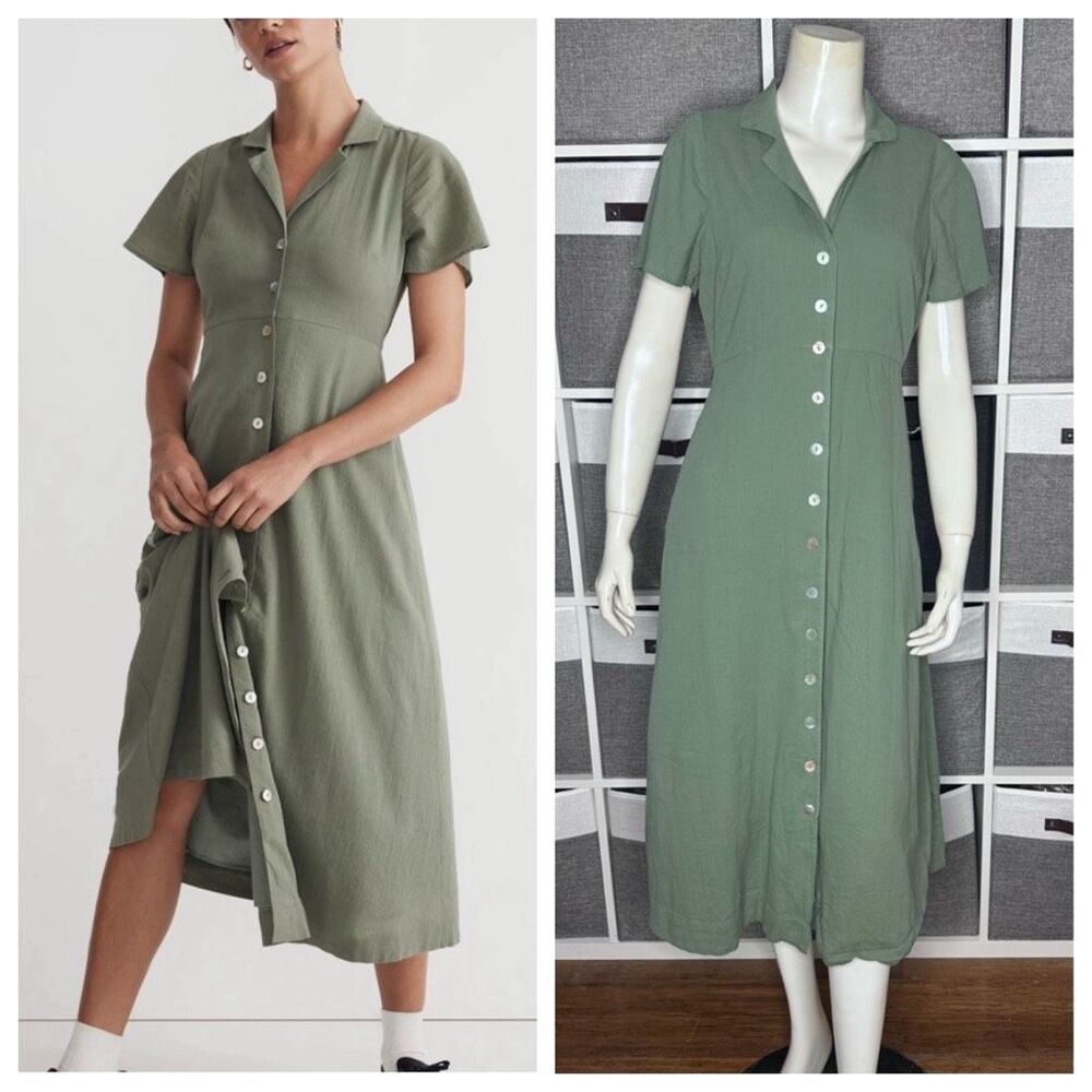 Madewell Crinkle Cotton Button Front Midi Dress Size 2